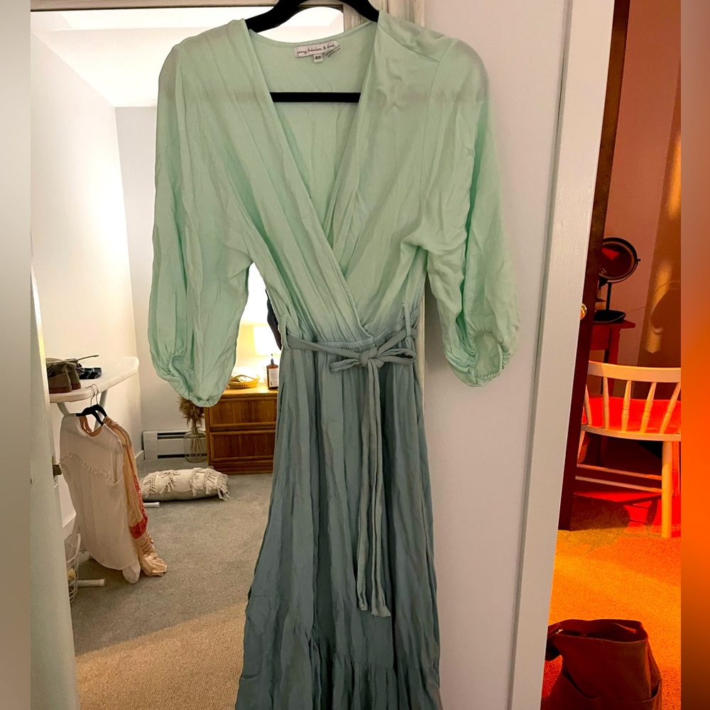 Sea foam gradient green tie dress